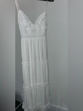 White Lace-Trim Maxi Dress with Spaghetti Straps